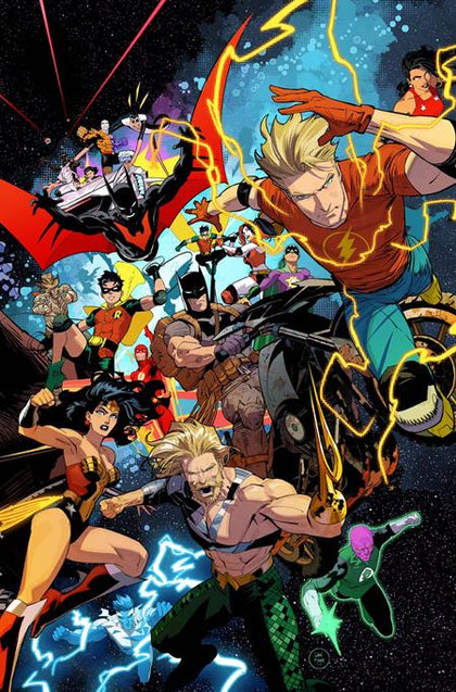 JUSTICE LEAGUE UNLIMITED #8 CVR A DAN MORA CONNECTING (WE ARE YESTERDAY) (PRE-ORDER: 06/25/2025)