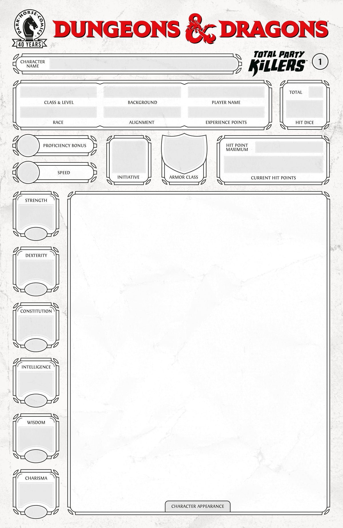Dungeons & Dragons: Total Party Killers #1 (CVR E) (Blank cover-Character Sheet)
