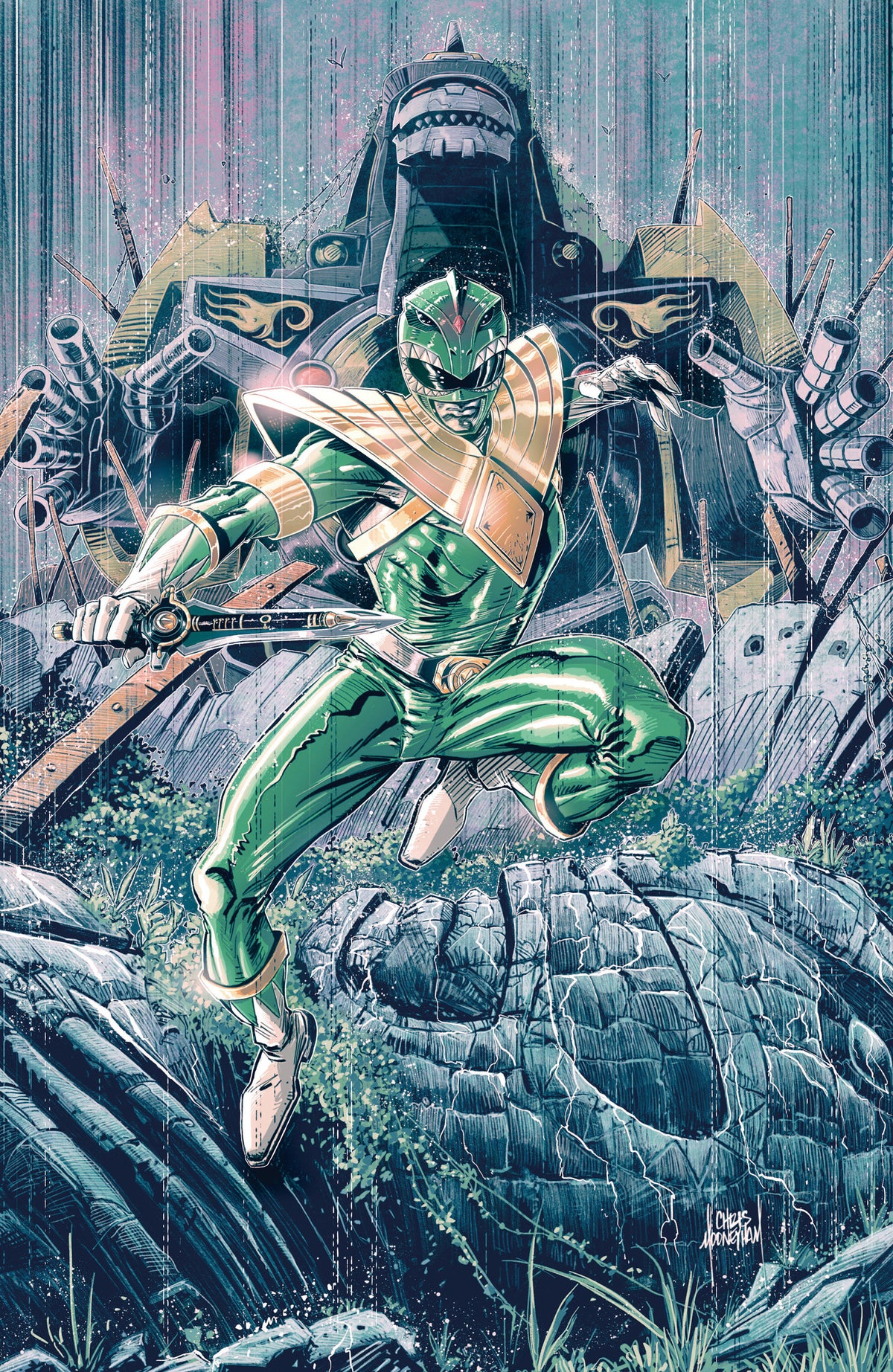 Power Rangers Green #5 C Tommy Oliver Card Stock Connecting Variant (Full Art, Mooneyham)